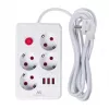 Stekkerdoos MACLEAN MCE393 W — 4 stopcontacten + 3×USB, 110–240V, 2,1A USB, 2500W, 3 m, wit