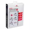 Stekkerdoos MACLEAN MCE393 W — 4 stopcontacten + 3×USB, 110–240V, 2,1A USB, 2500W, 3 m, wit