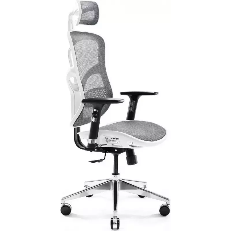 Ergonomische bureaustoel Diablo Chairs V-Basic wit-grijs – verstelbare hoogte en helling, armleuningen, lendensteun