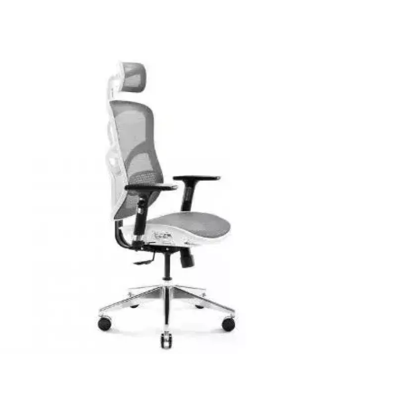 Ergonomische bureaustoel Diablo Chairs V-Basic wit-grijs – verstelbare hoogte en helling, armleuningen, lendensteun