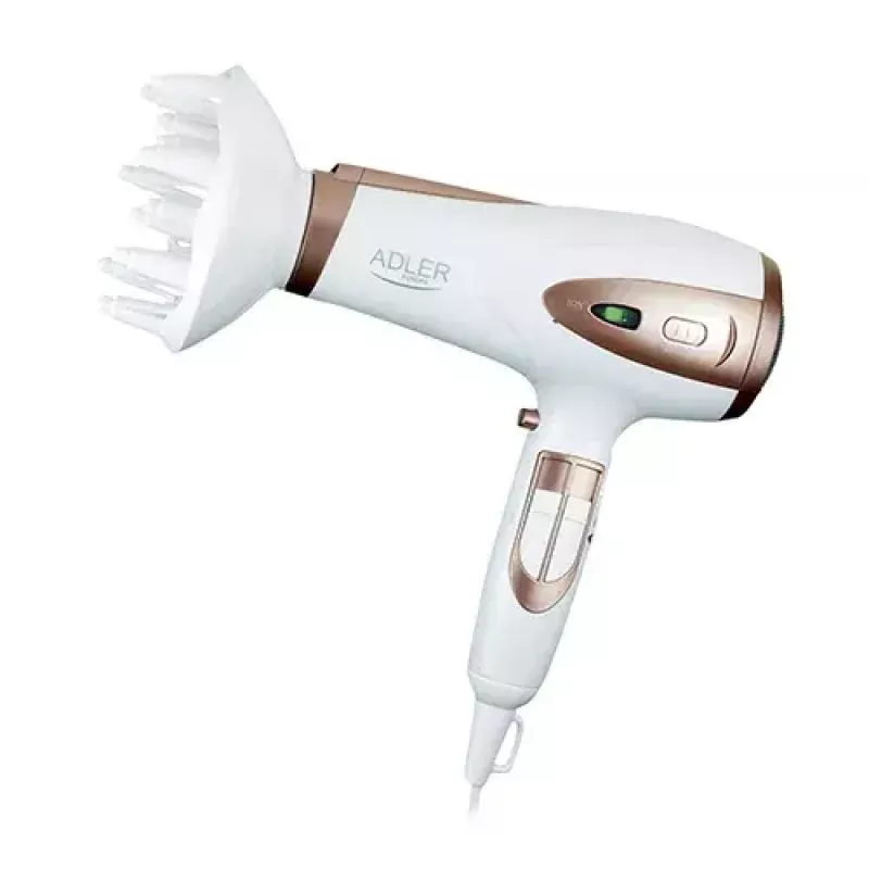 Haardroger Adler AD 2248 2400 W 3 temperatuurstanden ionenfunctie diffusor mondstuk wit