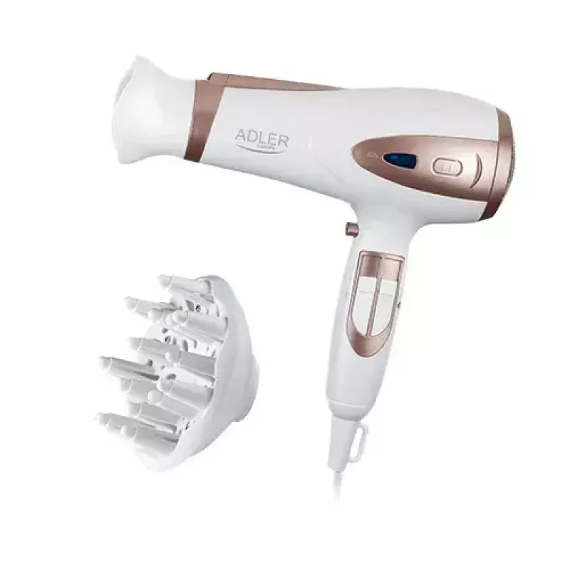 Haardroger Adler AD 2248 2400 W 3 temperatuurstanden ionenfunctie diffusor mondstuk wit