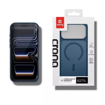 Beschermhoes MagSafe telefoonhoes Crong Hybrid Matte Magnetic voor iPhone 17 Pro — PC + TPU, doorschijnend navy