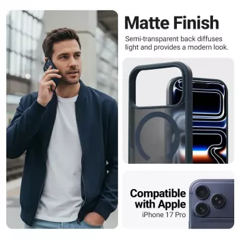 Beschermhoes MagSafe telefoonhoes Crong Hybrid Matte Magnetic voor iPhone 17 Pro — PC + TPU, doorschijnend navy