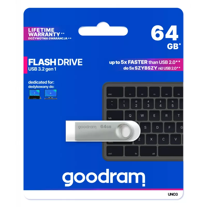 Goodram USB UNO3-0640S0R11 USB-stick 64 GB USB Type-A 3.2 Gen 1 (3.1 Gen 1) zilver