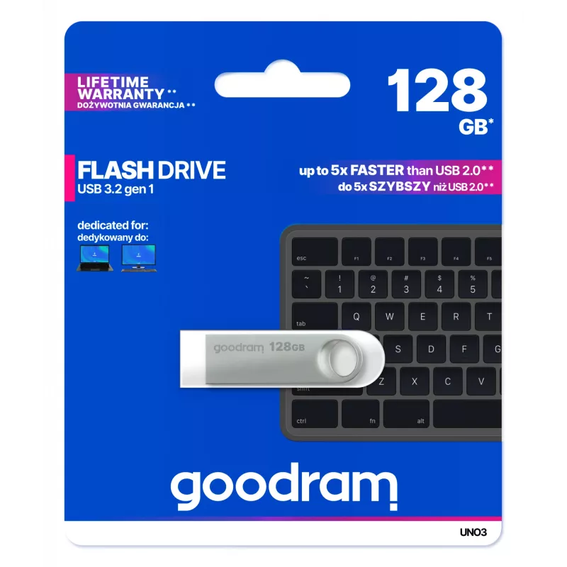 Goodram USB UNO3-1280S0R11 USB-stick 128 GB USB Type-A 3.2 Gen 1 (3.1 Gen 1) zilver