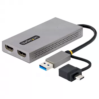 StarTech.com USB-naar-dual-HDMI-adapter, USB-A/C naar 2x HDMI-displays (1x 4K30Hz, 1x 1080p), ingebouwde USB-A-naar-C-dongle, 11-cm-kabel, USB-3.0-naar-HDMI-displayadapter, Windows & macOS