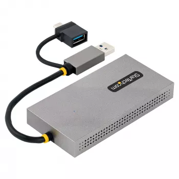 StarTech.com USB-naar-dual-HDMI-adapter, USB-A/C naar 2x HDMI-displays (1x 4K30Hz, 1x 1080p), ingebouwde USB-A-naar-C-dongle, 11-cm-kabel, USB-3.0-naar-HDMI-displayadapter, Windows & macOS