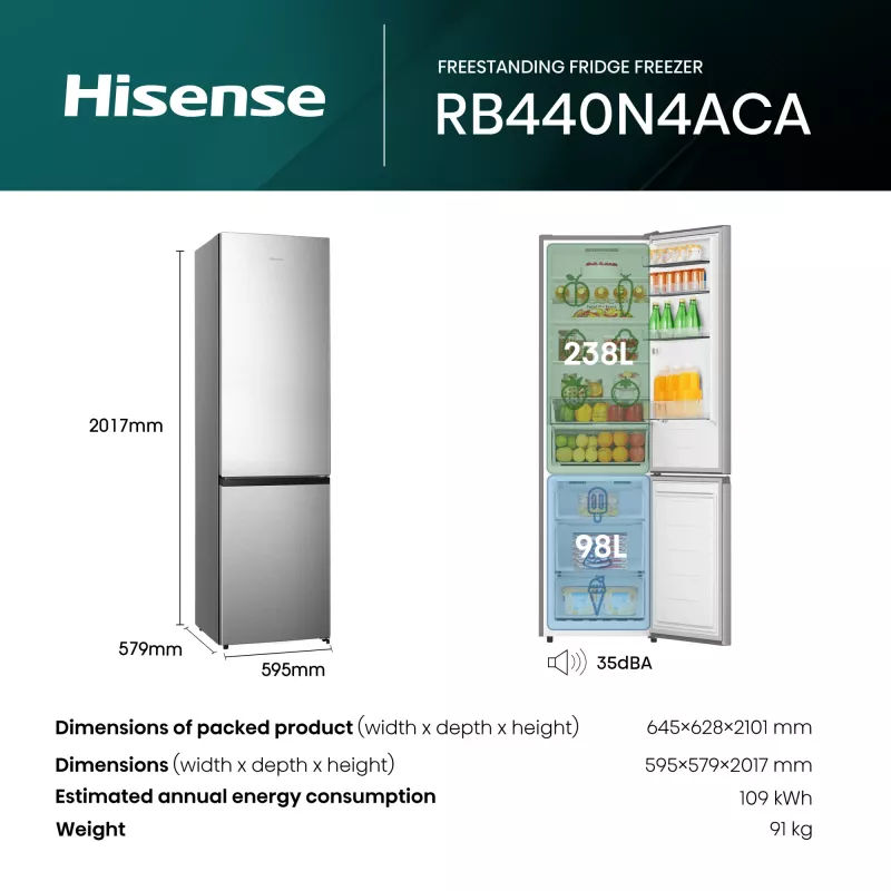 Hisense RB440N4ACA vrijstaand 336 L roestvrijstaal