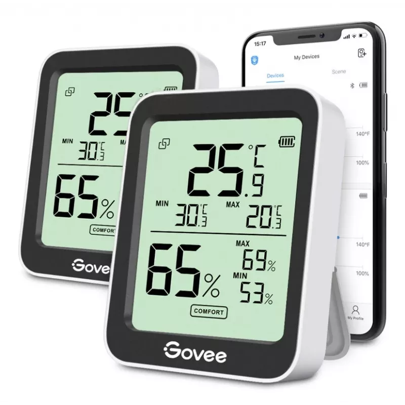 Govee H5075 temperatuur- en vochtigheidssensor voor binnen vrijstaand draadloos