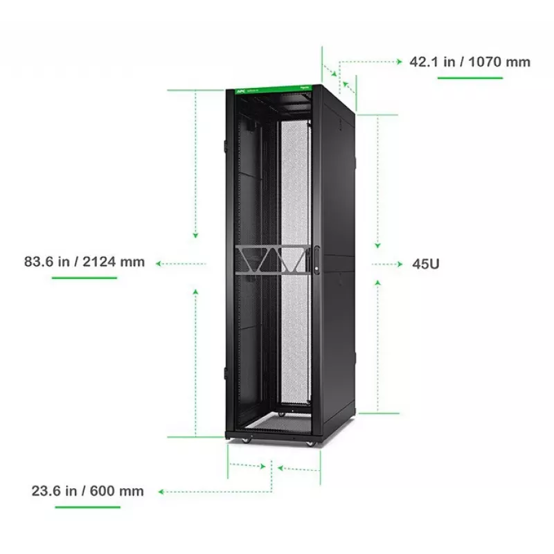 APC NetShelter SX Server Rack Gen 2, 45U, 2124H x 600W x 1070D mm, met zijwanden, zwart