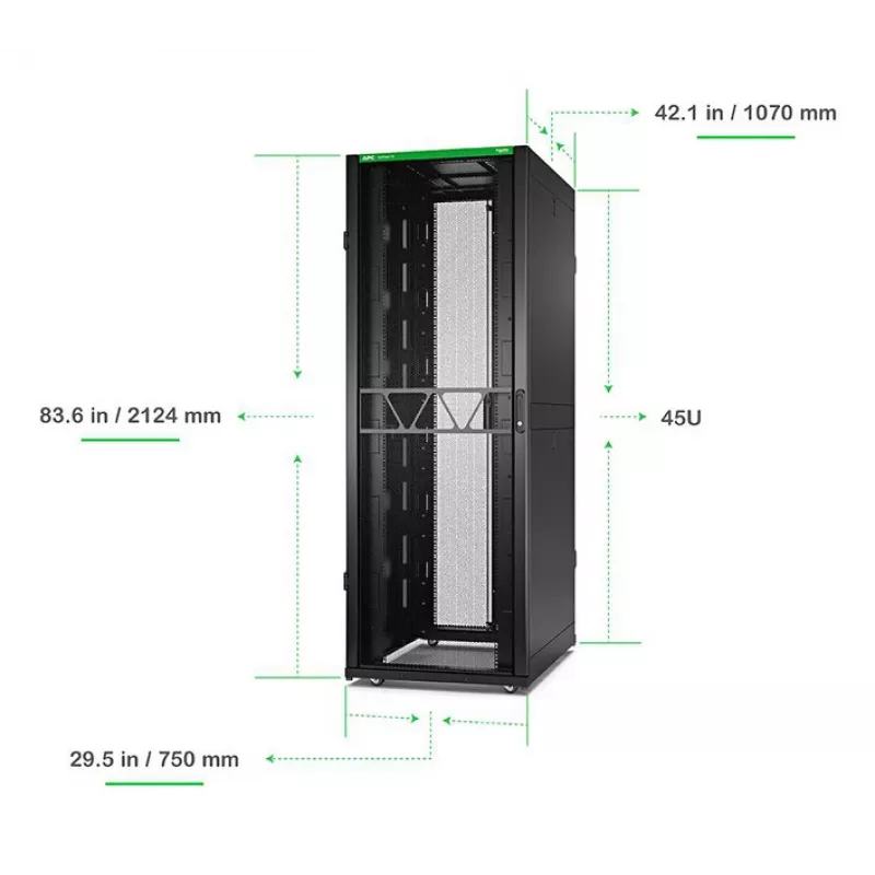 APC NetShelter SX Server Rack Gen 2, 45U, 2124H x 750W x 1070D mm, met zijwanden, zwart