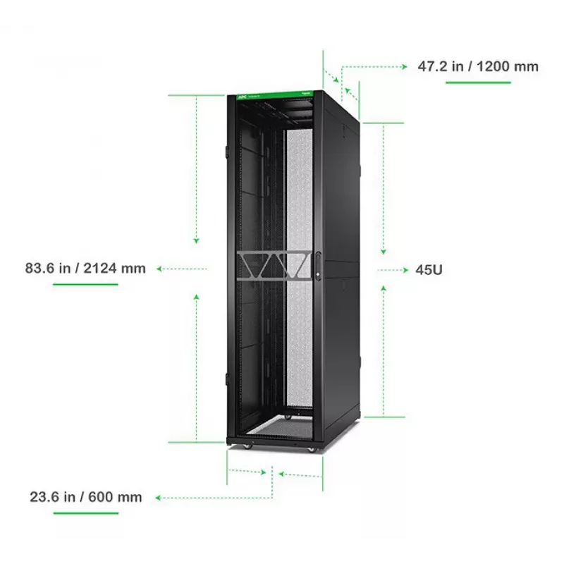 APC NetShelter SX Server Rack Gen 2, 45U, 2124H x 600W x 1200D mm, met zijwanden, zwart