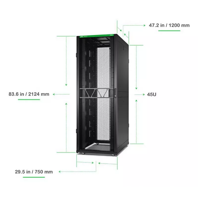 APC NetShelter SX Server Rack Gen 2, 45HE, 2124H x 750B x 1200T mm, met zijwanden, zwart
