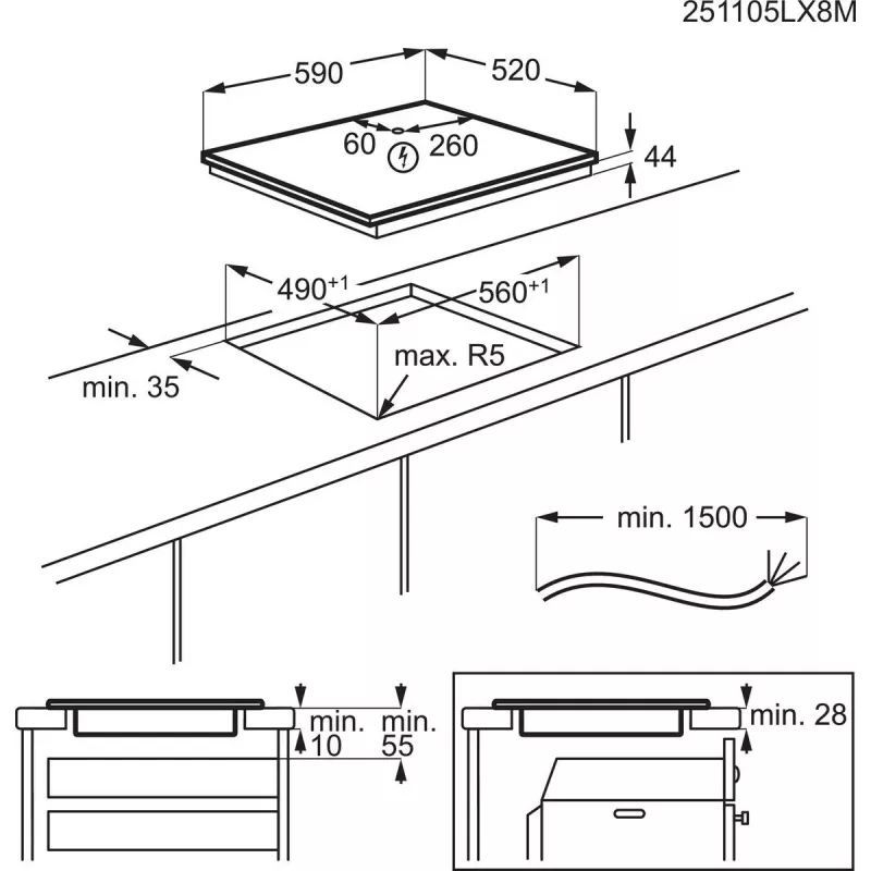 Electrolux EIV634 zwart inbouw 60 cm inductiekookplaat met zones 4 zone(s)