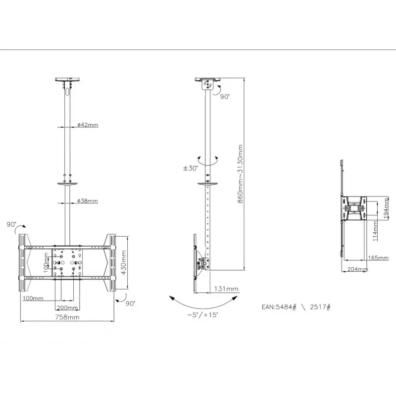 Plafondsteun Multibrackets M Public Large Single zwart 3000