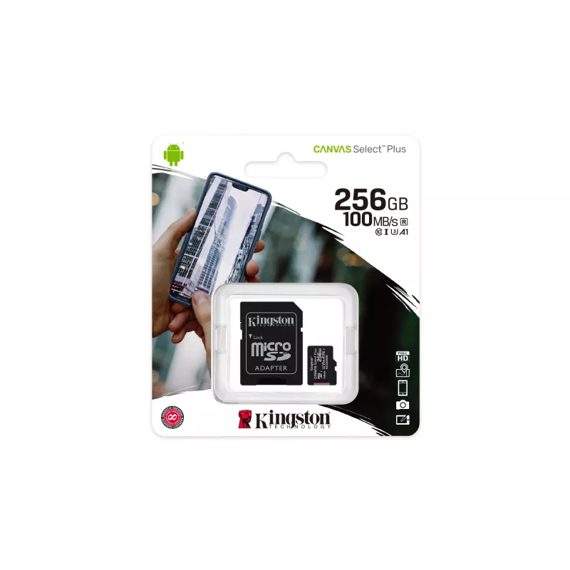 Kingston Technology Canvas Select 256GB microSDXC Plus 100R A1 C10 kaart + adapter