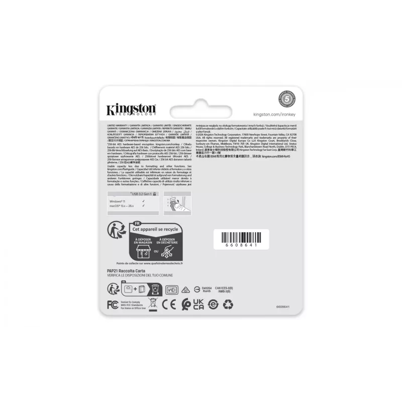 USB-flashdrive KINGSTON IronKey Locker Plus 50 G2 64 GB, USB Type-A, USB 3.2 Gen 1, AES-256, FIPS 197