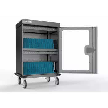 Manhattan laadwagen/-kar voor 32 apparaten via USB-C, iPad tot 13 inch, MacBook Air tot 15 inch & Chromebook 15,6 inch, ook andere tablets/smartphones (met apparaat-naar-USB-C-kabel), vakken 404x27,6x283mm, laadkabel voor apparaten niet meegeleverd (aanbevolen USB-C-kabel 354868), behuizing