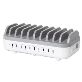 Manhattan 10-poorts USB-C-laadstation, USB-C-uitgang: 10x 20 W, max. 200 W, netstroom AC (incl. US/EU/UK-adapter)