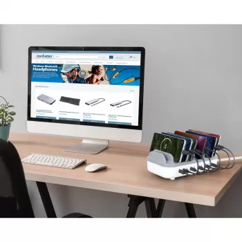 Manhattan 10-poorts USB-C-laadstation, USB-C-uitgang: 10x 20 W, max. 200 W, netstroom AC (incl. US/EU/UK-adapter)