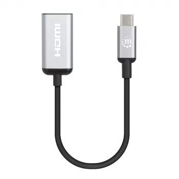 Manhattan USB-C-naar-HDMI-kabel, 4K@60Hz, 5 Gbit/s (USB 3.2 Gen1 alias USB 3.0), 15 cm, zwart, stekker naar bus, drie jaar garantie