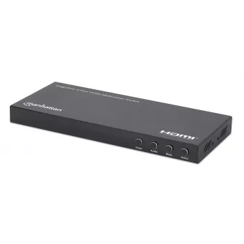 Manhattan 4K 4-poorts HDMI Multiviewer-switch, switch met vier ingangen op één display, 4K@30Hz, meerdere weergaveopties waaronder beeld-in-beeld en dual-/quad-screen, knoppen of afstandsbediening, 3,5-mm- en Toslink-audio, zwart, 3 jaar garantie