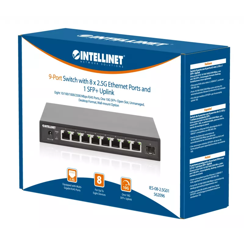 Intellinet 9-poorts switch 8 x 2,5G Ethernet-poorten en 1 SFP+-uplink