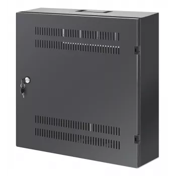 Intellinet low-profile 19 inch wandmontagekast met 4U horizontale en 2U verticale rails, slanke, ruimtebesparende behuizing met slechts 170 mm diepte, ideaal voor AV-, multimedia- en bewakingstoepassingen, gemonteerd, zwart RAL 7021