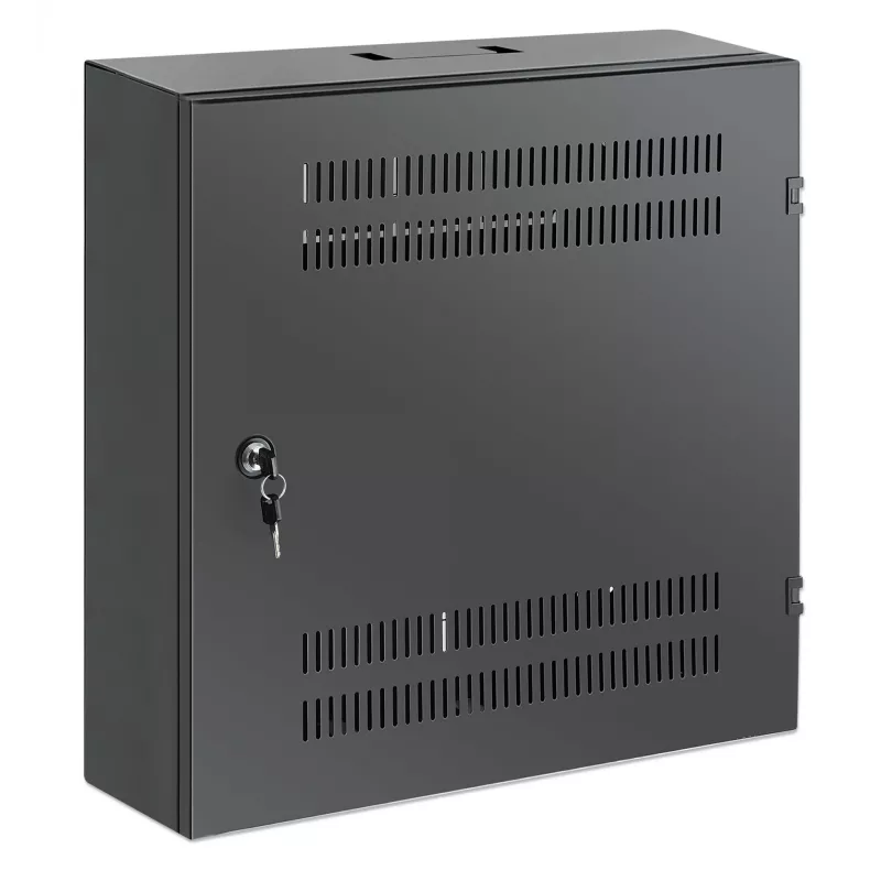 Intellinet low-profile 19 inch wandmontagekast met 4U horizontale en 2U verticale rails, slanke, ruimtebesparende behuizing met slechts 170 mm diepte, ideaal voor AV-, multimedia- en bewakingstoepassingen, gemonteerd, zwart RAL 7021