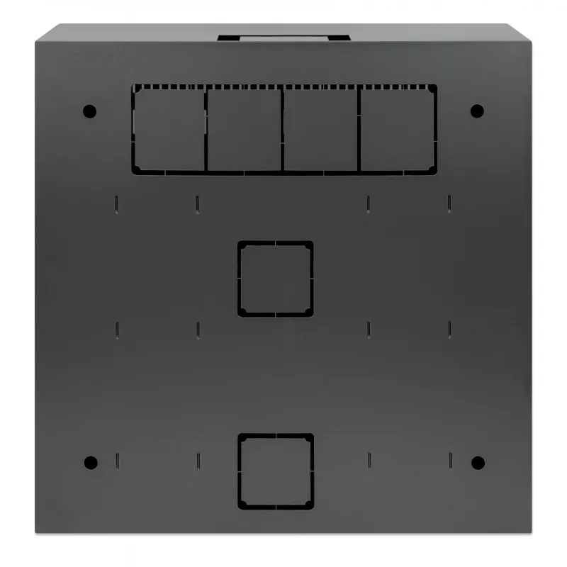 Intellinet low-profile 19 inch wandmontagekast met 4U horizontale en 2U verticale rails, slanke, ruimtebesparende behuizing met slechts 170 mm diepte, ideaal voor AV-, multimedia- en bewakingstoepassingen, gemonteerd, zwart RAL 7021