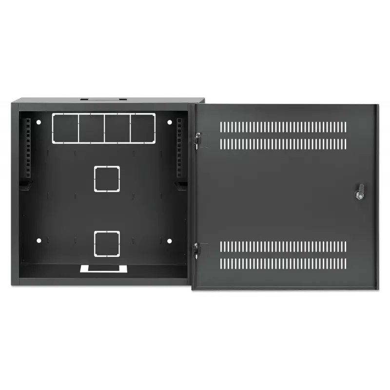 Intellinet low-profile 19 inch wandmontagekast met 4U horizontale en 2U verticale rails, slanke, ruimtebesparende behuizing met slechts 170 mm diepte, ideaal voor AV-, multimedia- en bewakingstoepassingen, gemonteerd, zwart RAL 7021