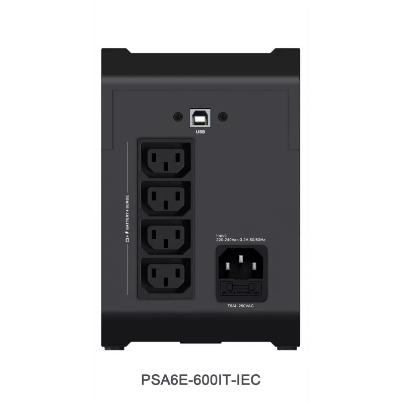 Vertiv PowerUPS 200 Essential PSA6E-600IT-IEC, 600VA/315W, Line-Interactive, 0,6 kVA, 315 W, Sinus, 140 V, 290 V