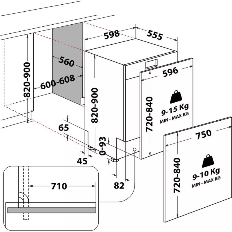 Whirlpool WH8IC15B4M6LHC0 volledig integreerbaar 15 couverts