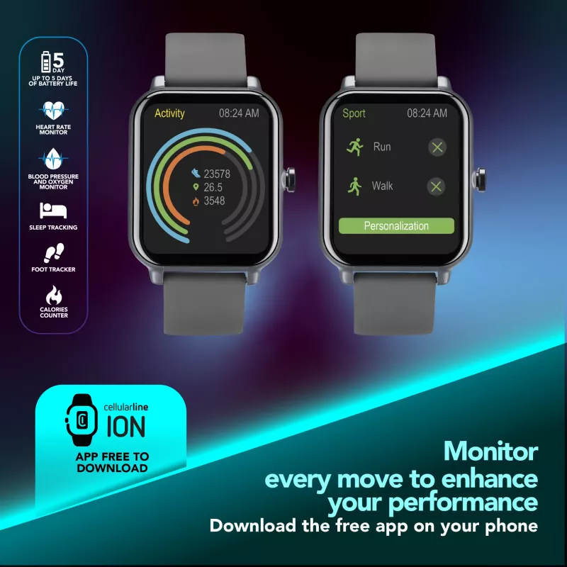 Cellularline ION Bluetooth® smartwatch met app, LED, 91 g