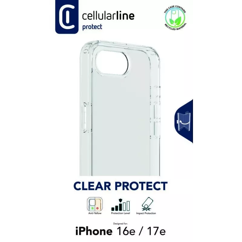 Cellularline Clear Protect - iPhone 16e/17e hardcase met rubberen randen
