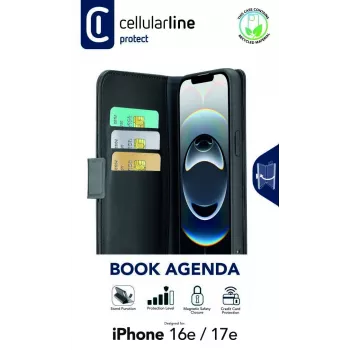 Cellularline Book Agenda - iPhone 16e/17e kunstleren bookcase met magneetsluiting