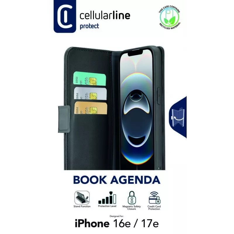 Cellularline Book Agenda - iPhone 16e/17e kunstleren bookcase met magneetsluiting