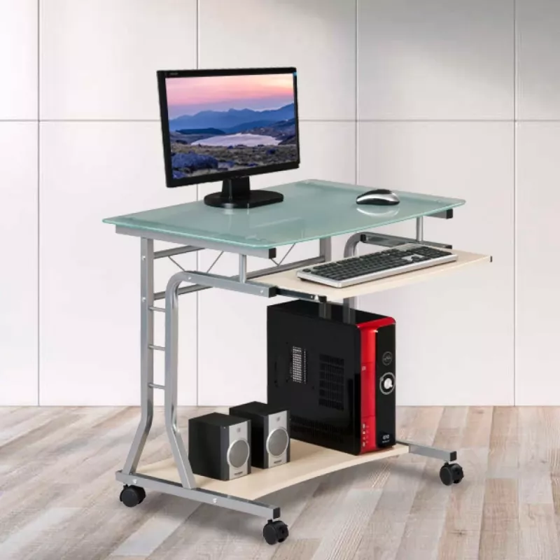 Techly compacte pc-tafel van metaal en glas met wielen ICA-TB 3791A