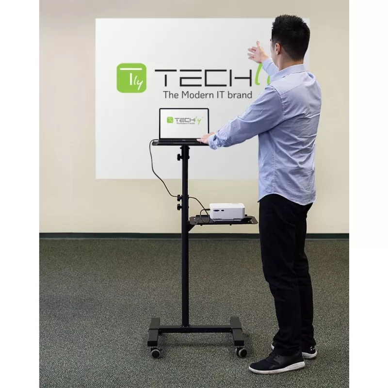 Techly ICA-TB TPM-10 in hoogte verstelbare projector- en notebooktrolley met plank, zwart
