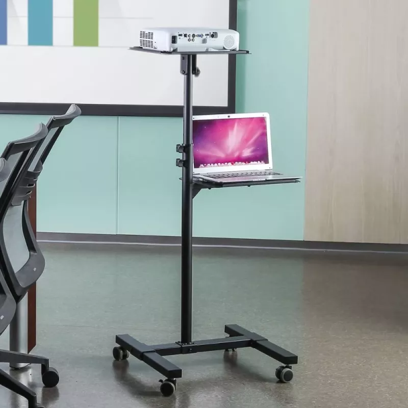 Techly ICA-TB TPM-10 in hoogte verstelbare projector- en notebooktrolley met plank, zwart