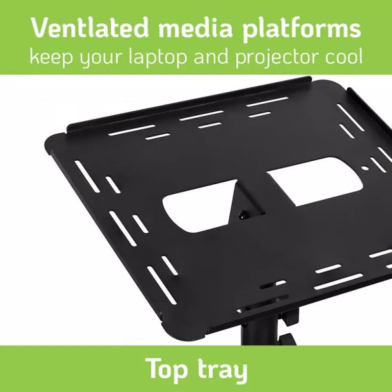 Techly ICA-TB TPM-10 in hoogte verstelbare projector- en notebooktrolley met plank, zwart