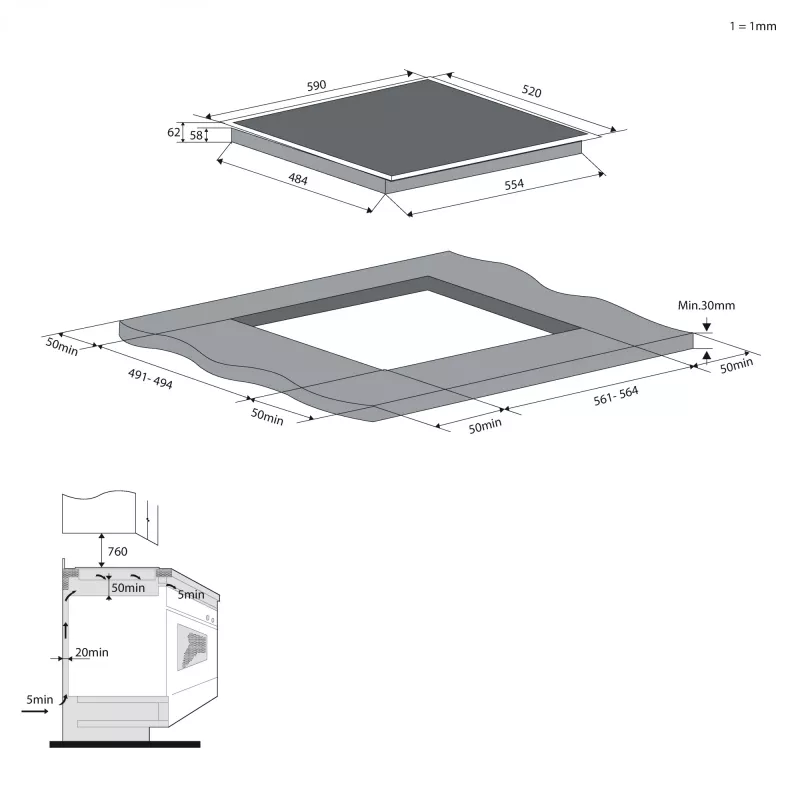 Candy CDTP644SC/E1 zwart inbouw 59 cm inductiekookplaat 4 kookzones