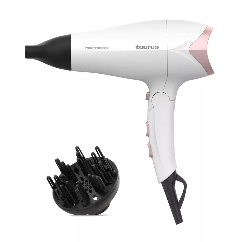 Haardroger Taurus STUDIO 2500 IONIC 2400 W wit met ionenfunctie, 3 warmtestanden, 2 snelheden, diffusor en concentrator