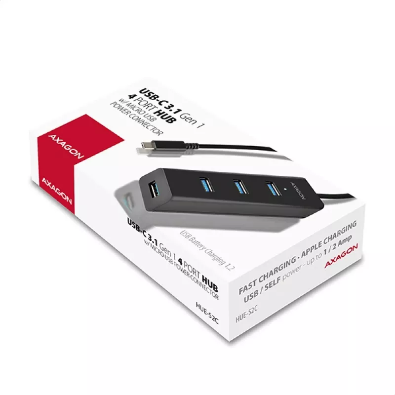Axagon HUE-S2C interface-hub USB 3.2 Gen 1 (3.1 Gen 1) Type-A 5000 Mbit/s zwart