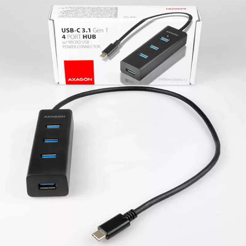 Axagon HUE-S2C interface-hub USB 3.2 Gen 1 (3.1 Gen 1) Type-A 5000 Mbit/s zwart