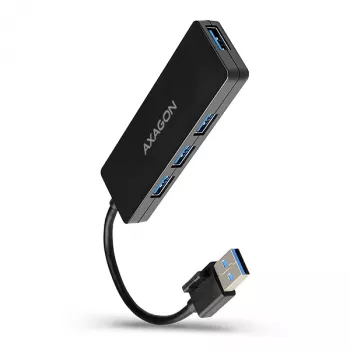 Axagon SuperSpeed USB slanke hub, USB 3.2 Gen 1 (3.1 Gen 1) Type-A, USB 3.2 Gen 1 (3.1 Gen 1) Type-A, 5000 Mbit/s, zwart, kunststof, 0,14 m