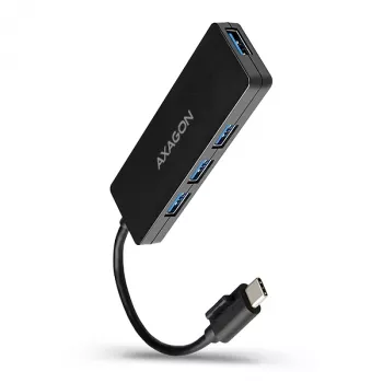 Axagon SuperSpeed USB-C slanke hub, USB 3.2 Gen 1 (3.1 Gen 1) Type-C, USB 3.2 Gen 1 (3.1 Gen 1) Type-A, 5000 Mbit/s, zwart, kunststof, 0,14 m