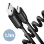 Axagon data- en oplaadkabel USB 2.0 lengte 1,1 m. 3A. zwart gewikkeld. USB-kabel USB A USB C