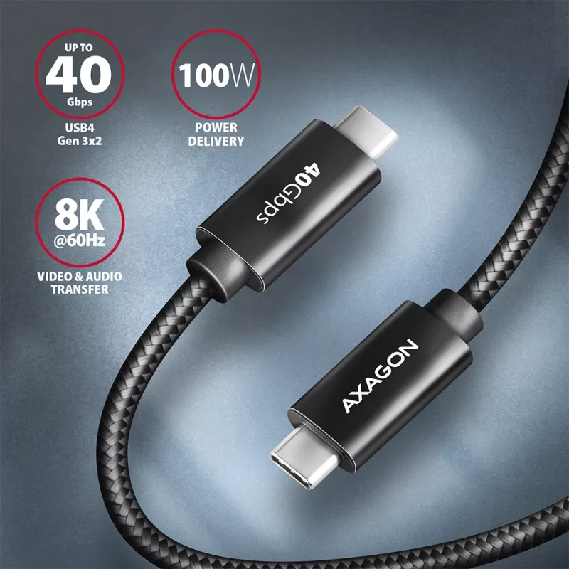 Axagon BUCM432-CM10AB USB-kabel USB4 Gen 3x2 1 m USB C zwart